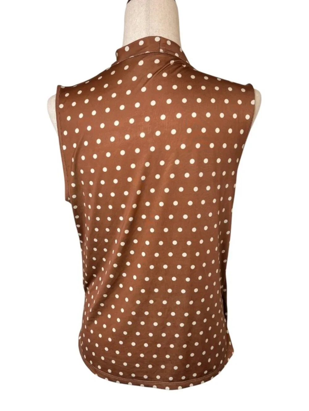 Les Serein Brown Cream Polka Dot Draped Surplice Top Size Medium